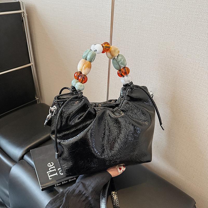 

Summer small fresh solid color handbag gentle and sweet ins pleated cloud bag Korean version fashion shoulder messenger bag 21*10*18 чёрный