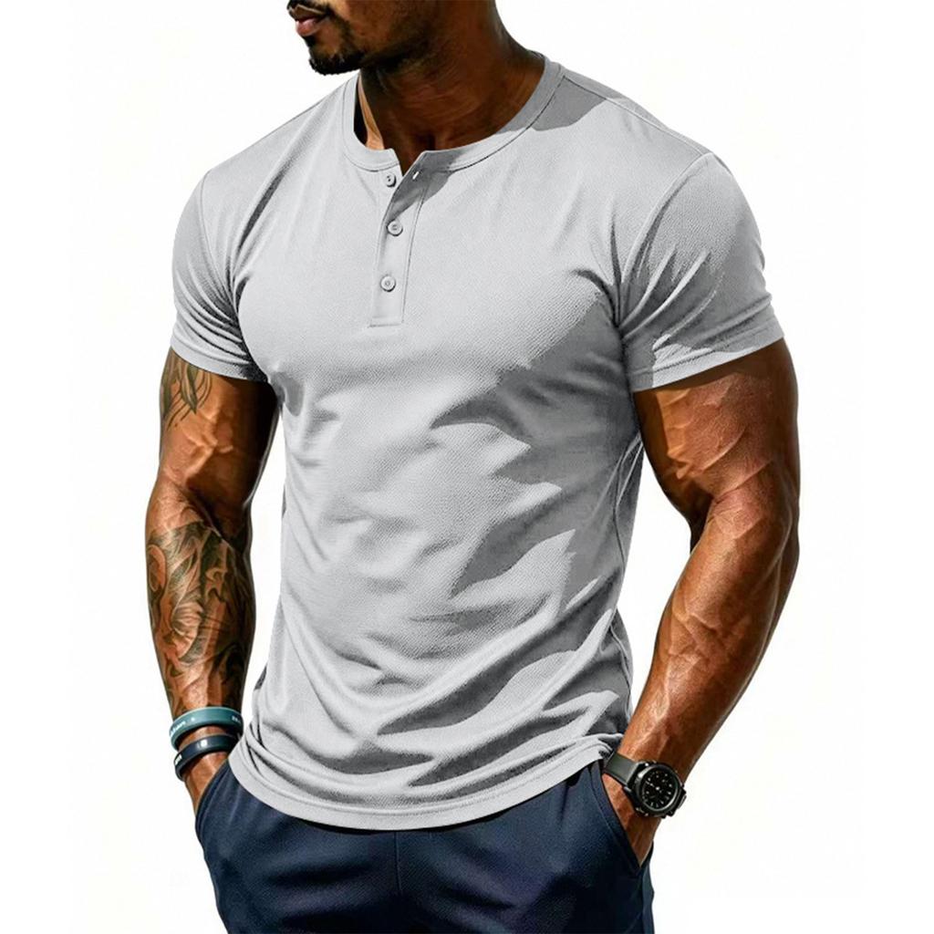 Men's Short Sleeve Quick Dry Henley T Shirt Lightweight Breathable Mesh Fabric Athletic Fit Casual Top for Summer Sports