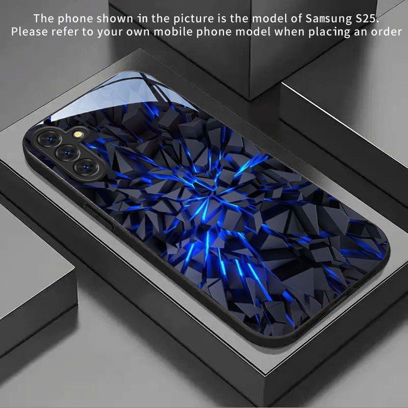 Geometric Fragment Pattern Glass Phone Case Suitable for Samsung GalaxyS26 S25 S24 S23 S22 S20FE/Ultra/Plus Anti Drop Back Cover