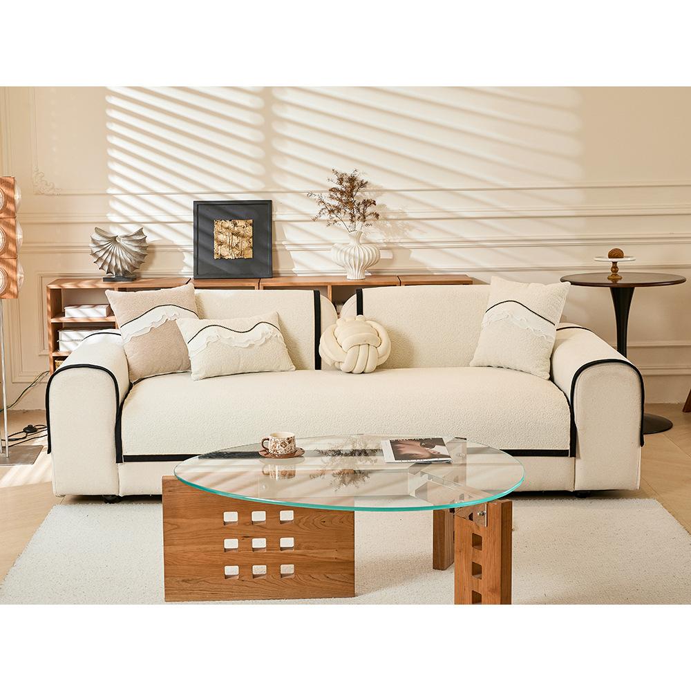 Cream Wind Seat Cushion Four Seasons Universal Sofa Cushion Chenier Non-Slip Modern Home Leather Sofa Cover Backrest Cover