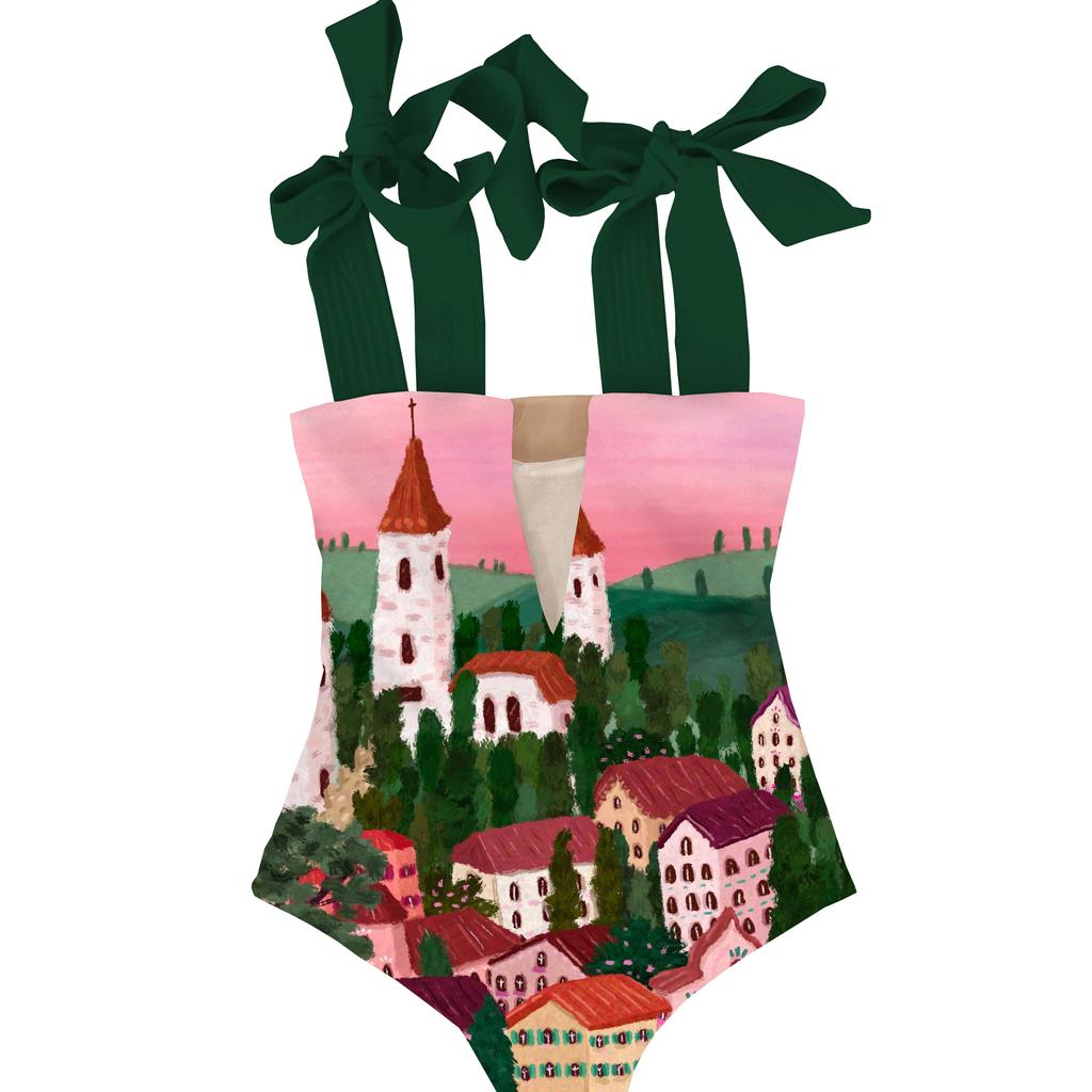 2026 New Sexy One Piece Swimsuit Shoulder Strappy Swimsuit Print Floral Swimwear Women Backless Bathing Suit Beach Wear Monokini