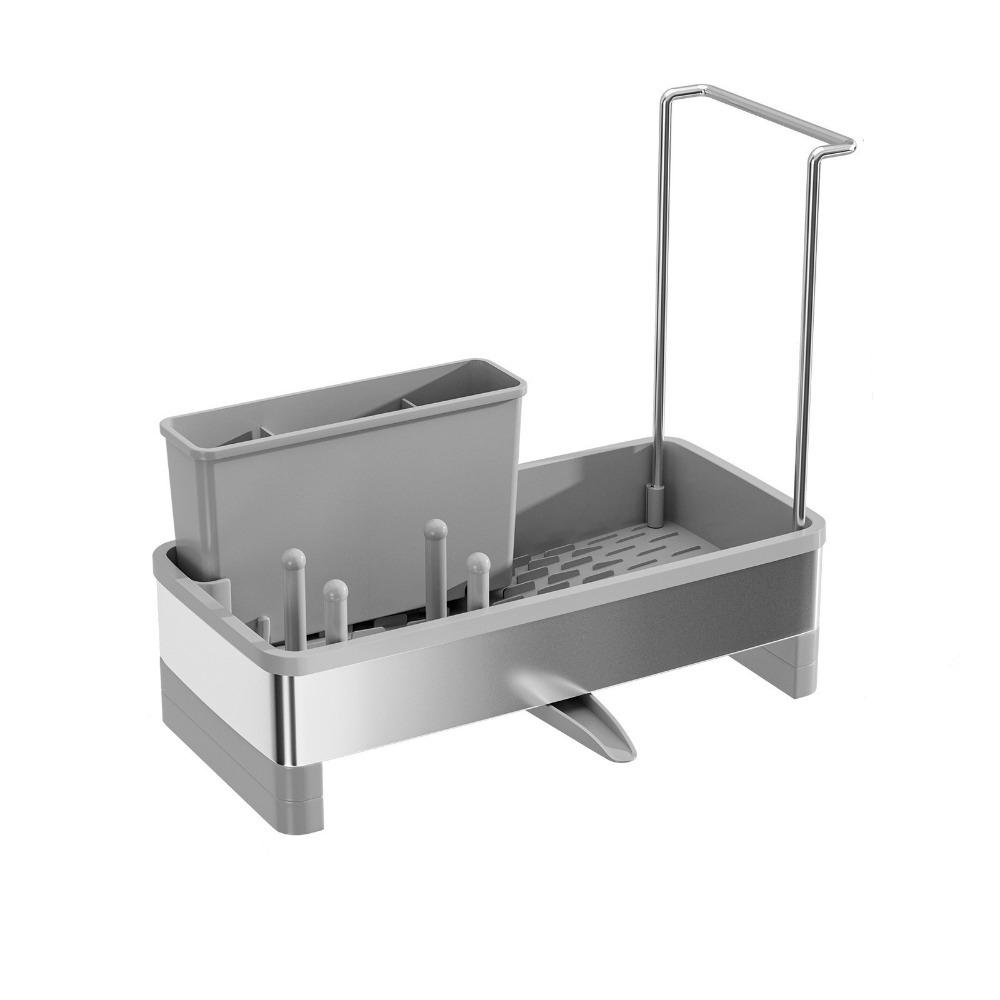 

Self-draining Cloth Storage Rack Stainless Steel Sink Shelf Soap Sponge Holder Cleaning Supplies серый