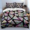 3Pcs Rainbow Pixel Triangles Bedding Set, Perler Bead Style Print Duvet Cover + 2 Pillowcases, Retro Decor