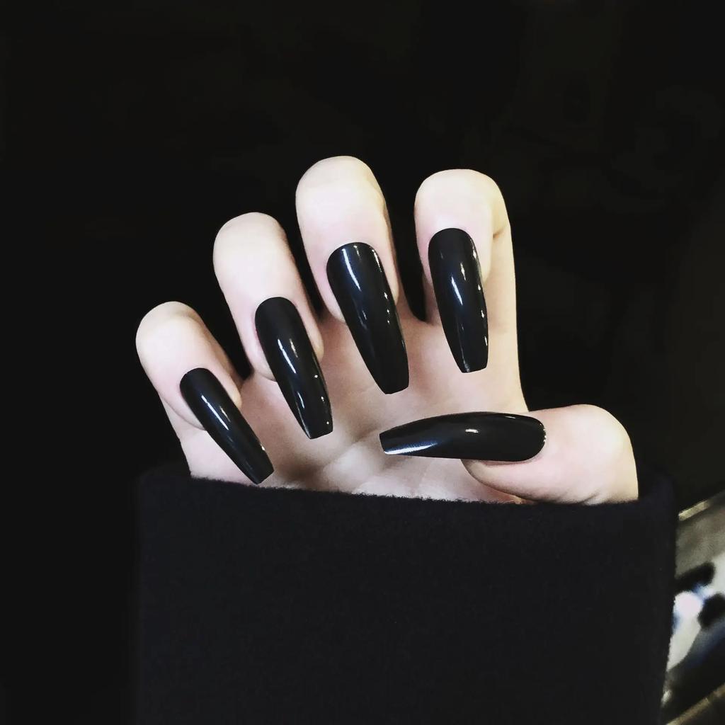 24Pcs French Lemon Yellow Full Cover Coffin False Nails With Glue Seamless Removable Press On Nail Tips For Women