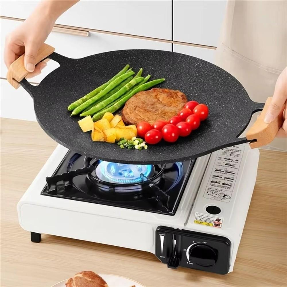 Round Shape Smokeless Griddle Pan 30/32/34/36/38cm Barbecue Plate Non-Stick Frying Pan  Travel BBQ