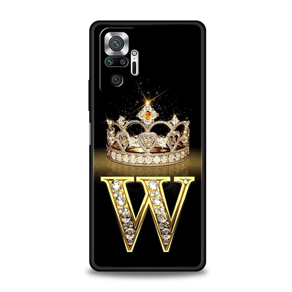 Handyhülle Für Xiaomi Redmi Note 13 12 5G 9S 9 8 10 11 Pro 9T 13C 12C 10C 9C 9A 7 Pro Weiche Hülle Diamantkrone Buchstabe 26 Buchstaben