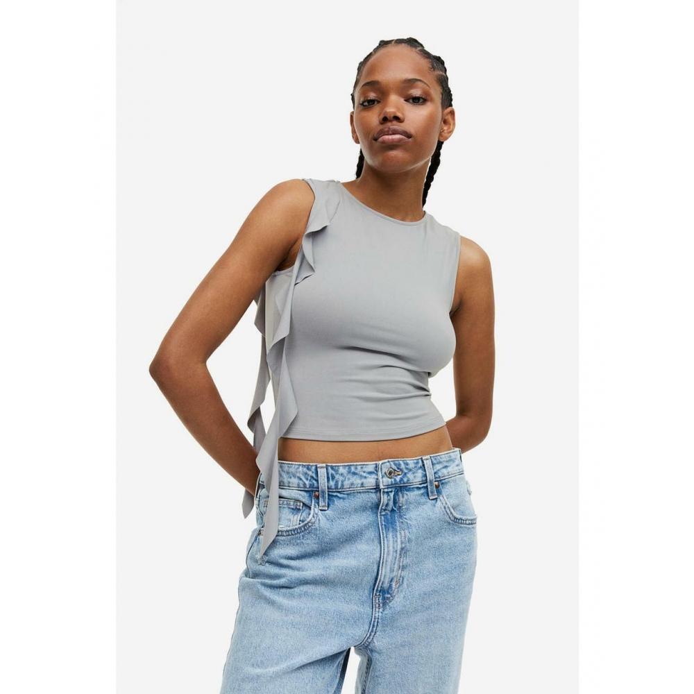 

H&M Strap Detail Sleeveless Top Light Gray 1198823007