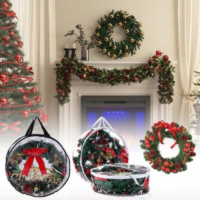 Weihnachtskranz-Aufbewahrungstasche mit Griff, Reißverschluss, große Kapazität, transparente Girlanden
