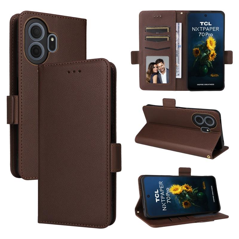 For TCL Nxtpaper 70 Pro 5G Flip Side Buckle Lychee Pattern Wallet Leather Cover for TCL Nxtpaper70 Pro Purse Magnetic Phone Bags