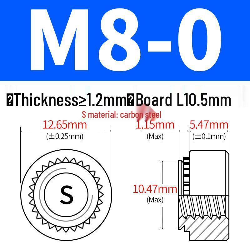 Förzinkat kolstål Clinchmuttrar för plåt - Storlekar: M2, M4, M5, M6, M8, M10, M12