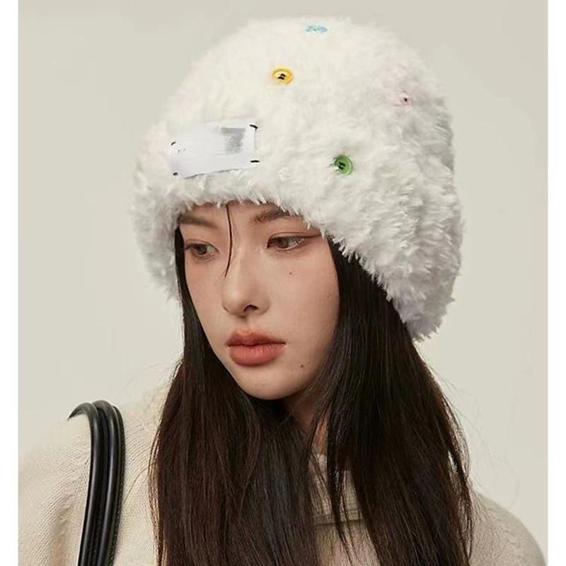 

Модная панама с пушистыми цветными пуговицами для женщин, зимняя утолщенная пушистая теплая рыбацкая шапка, мягкая удобная ветронепроницаемая стильная кепка one size