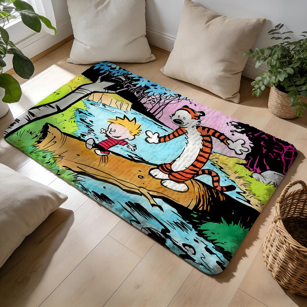 CCalvin And HHobbes Anime Cartoon Floor Mat Soft Flannel Absorbent Mat Non-Slip Rug Home Bedroom Bathroom