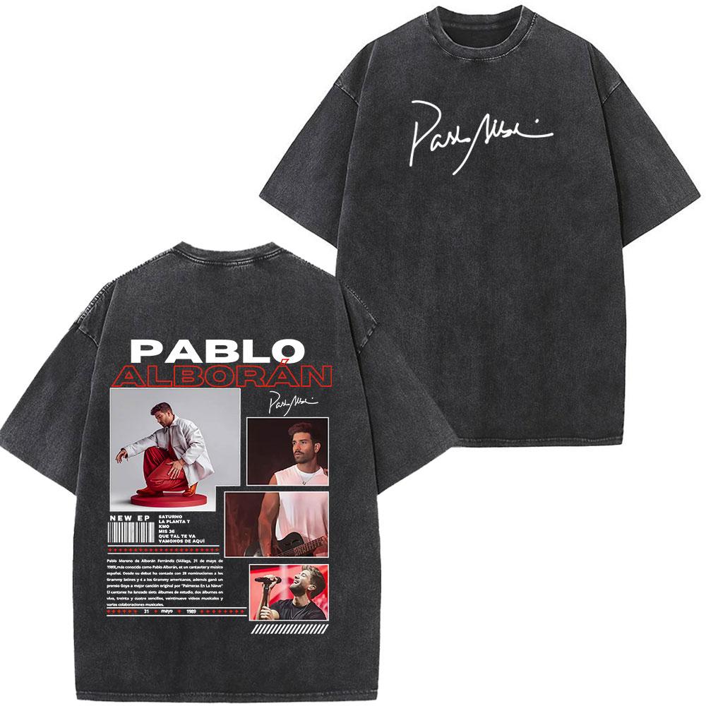 Singer Pablo Alborn Global Tour Kmo Print Washed Vintage T Shirt Men Women Hiphop Casual Oversized T Shirts Fan Gifts