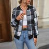 Damska Wiosenna Nowa Temperamentowa Kraciasta Kurtka z Długim Rękawem Zapinana na Zamek Płaszcz Kardigan Top