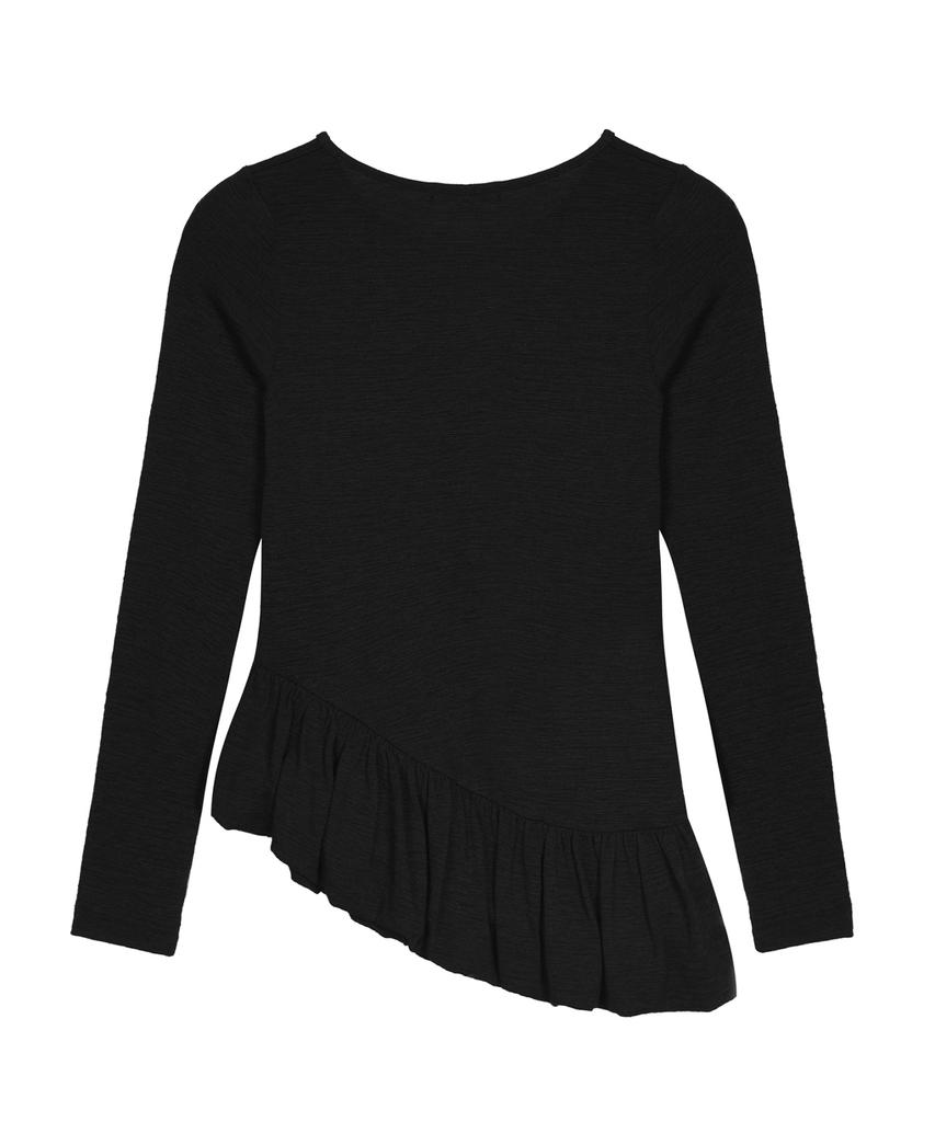 Nigaennikol Ruffle Label Long Sleeve Top_Black