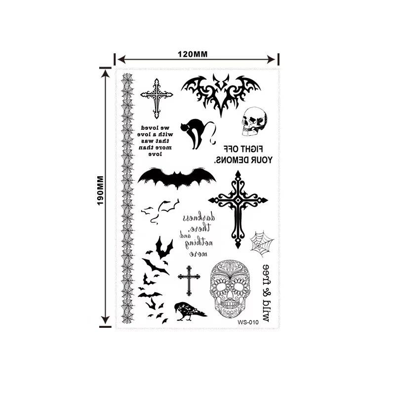 Halloween Tattoo Stickers: Skull, Ghost, Bat, Tombstone, Scary & Fun Designs 120x190 mm