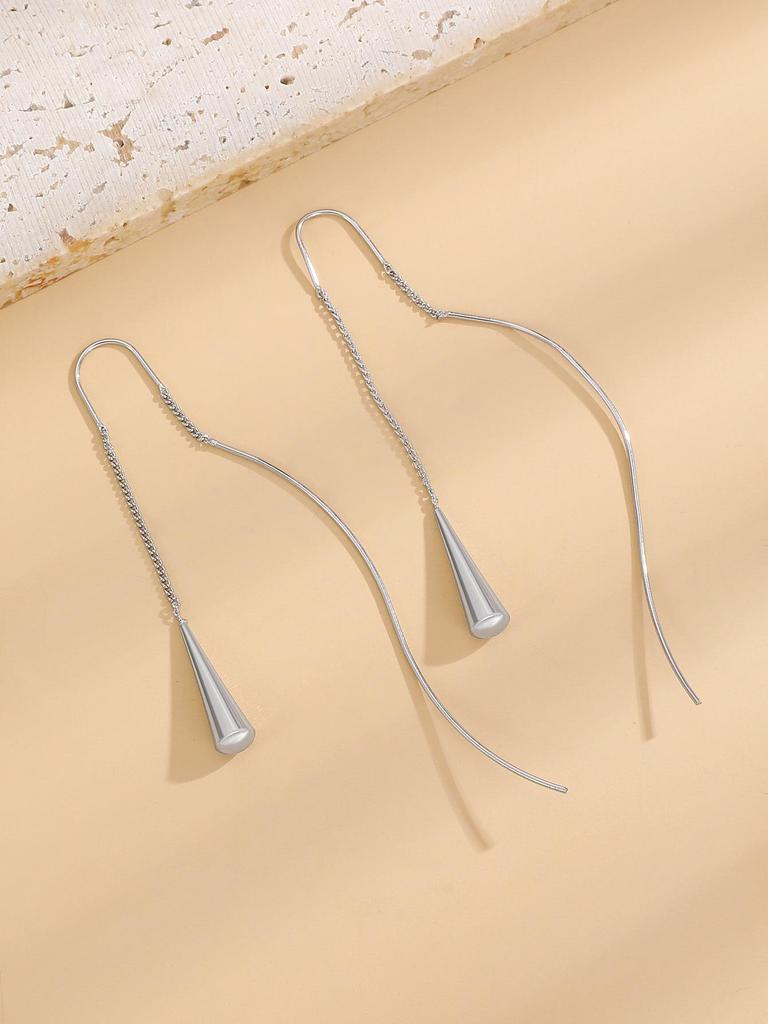 European & American Long Tassel Chain Clip-On Earrings - Versatile Fairy-Inspired Korean Style for Women