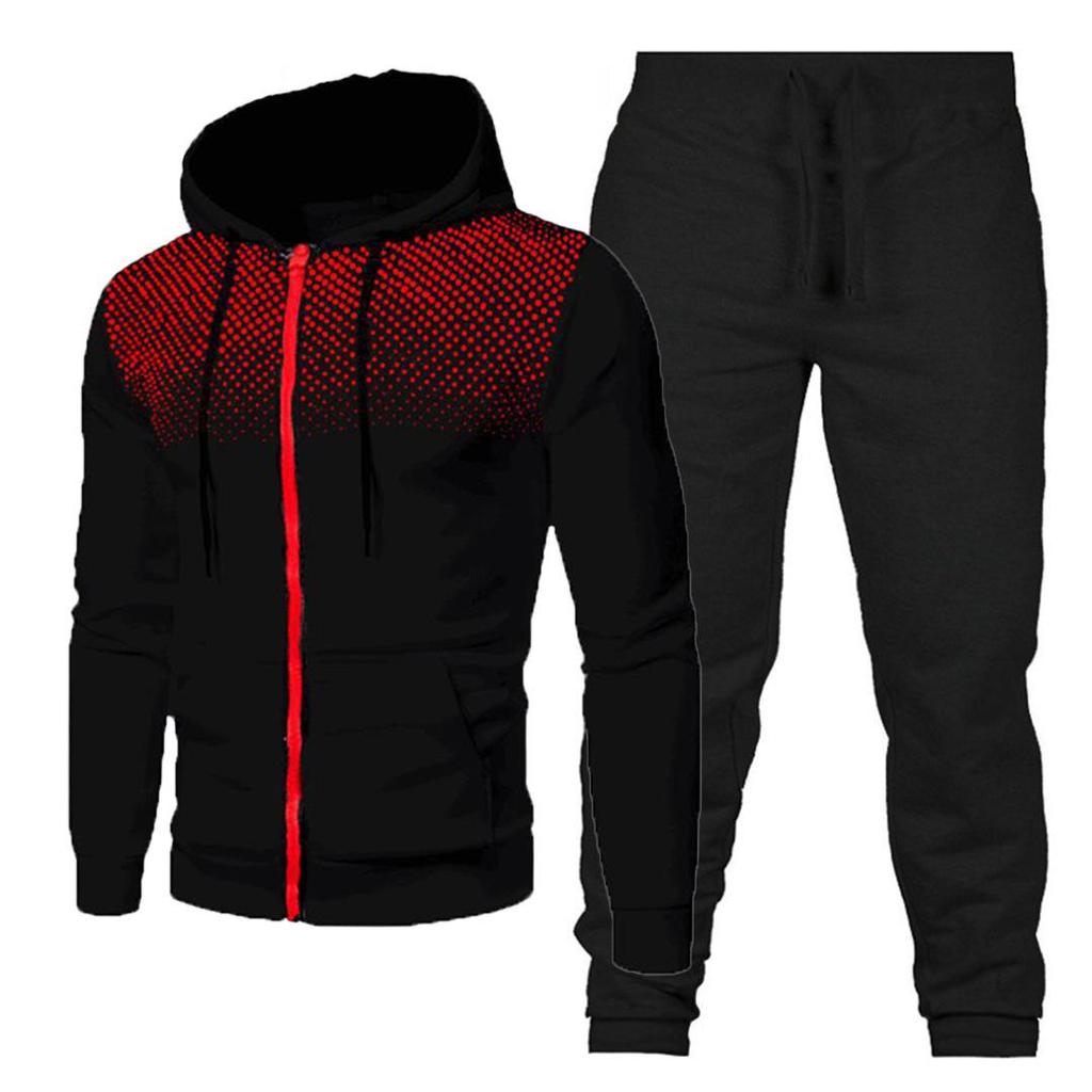 Polka Dot Hooded Sports Set: Zipper Cardigan & Solid Sweatpants
