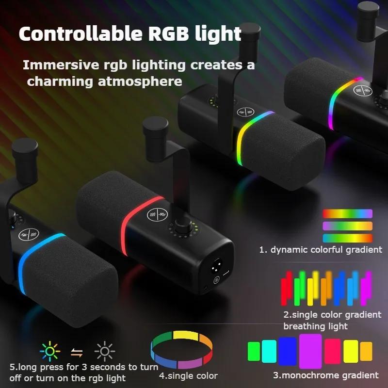 Professional Dynamic Microphone for Streaming Computer Recording Mic Noise Reduction with Pickup RGB Light High-Performance