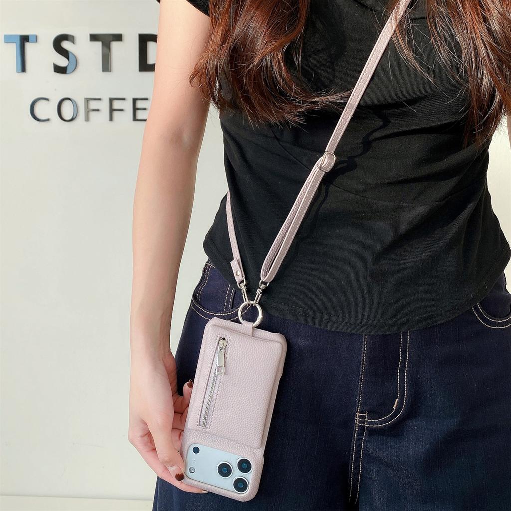 Leather Crossbody Zipper Wallet Phone Case for iPhone 17 Air 16 15 14 Plus 13 12 Pro Max with Card Holder Slot Protective Cover