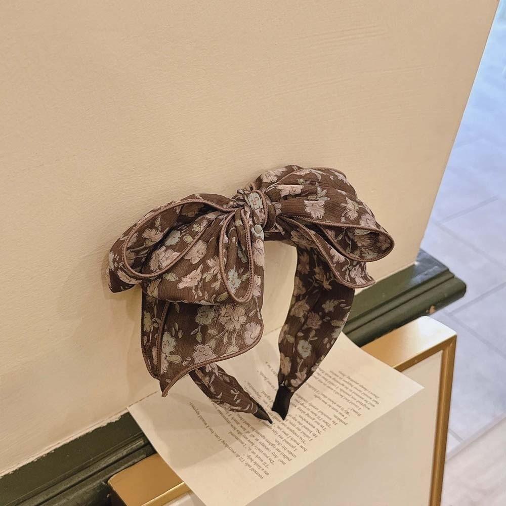 Creative Bownot Wide Hair Hoop Headwear Floral Printed Hairband Three-layer Bow Headband  for Gifts
