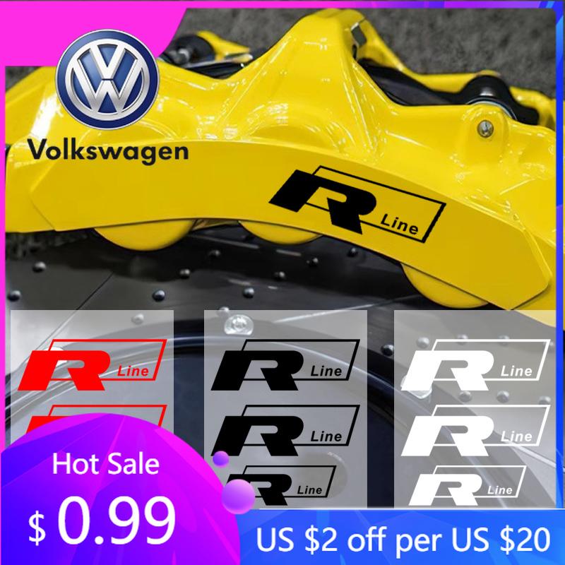 2026 Hot Sticker 4Pcs Car Vinyl Brake Caliper Sticker Vehicle Wheel Decals for Volkswagen VW Rline Golf 3 5 Polo Passat GTI MK3