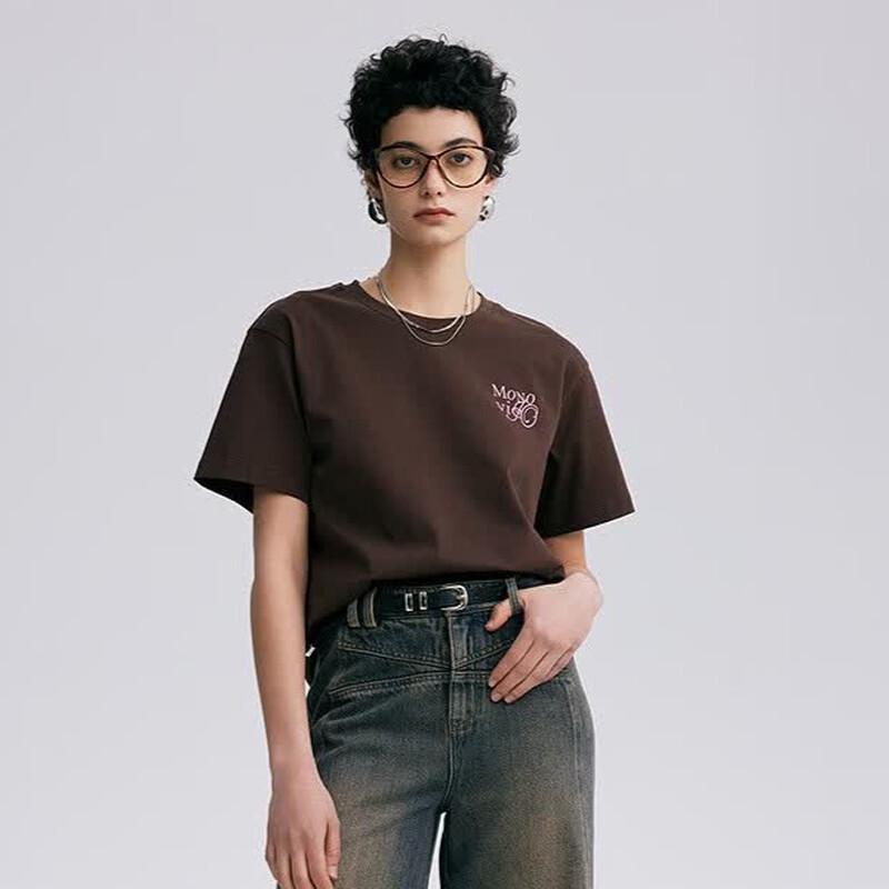 MONOVICH Women s Letter Print Cotton T-Shirt S