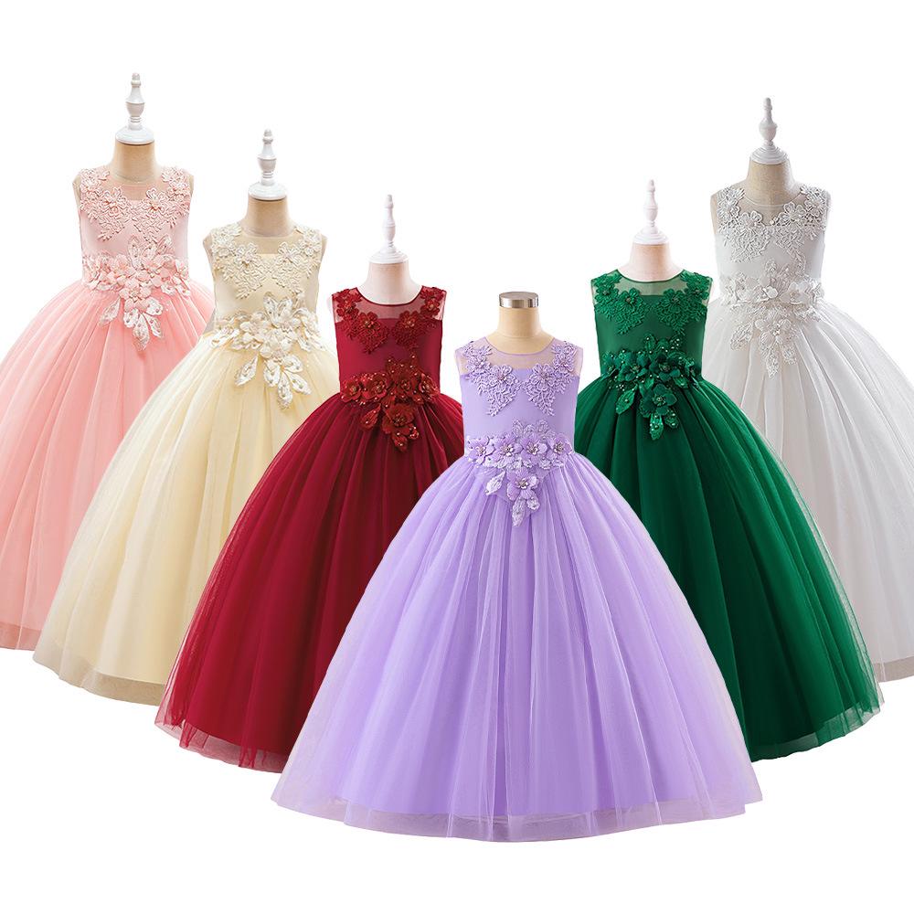 Girls' Sleeveless Mesh Princess Dress with Embroidery & Appliques - Formal Performance Wear