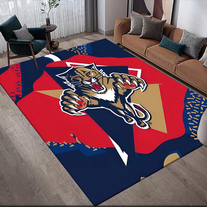 Florida Panthers2 Flannel Pattern Square Carpet,Area Rug,Carpet Rug for Living Room Bedroom Sofa Playroom Decor,Non-slip Floor Mat