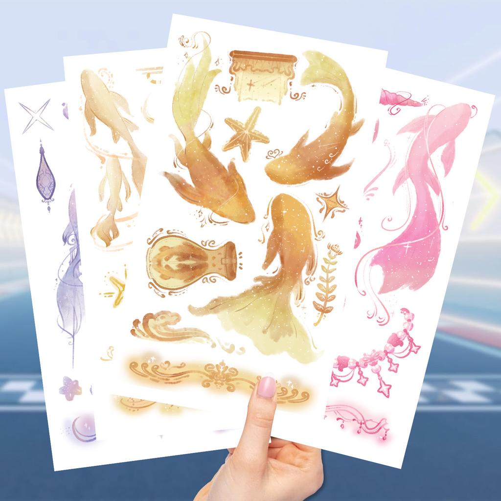 New Colorful Koi Series Tattoo Stickers Waterproof Party Party Gift Funny DIY Fun Face