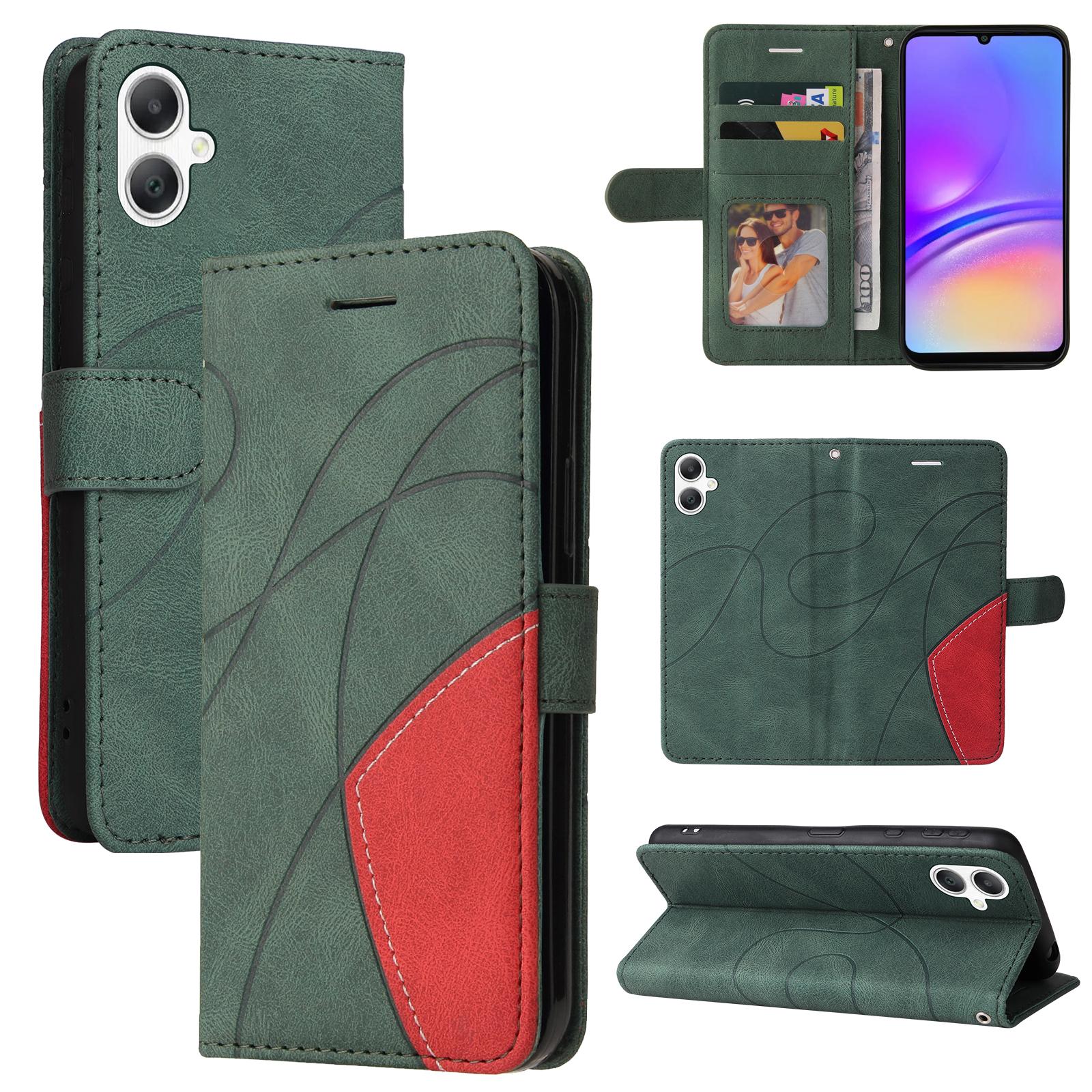 

For Samsung Galaxy A06 5G/Galaxy A06 4G Leather Phone Case Stand Wallet with Bi-colour Splicing Design Green