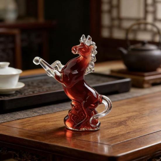 Faux Crystal Horse Statue Small Hand Blown Glass Horse Chinese Feng Shui Figurine Collectible Animal Sculpture for Home Office Desk Table Decor