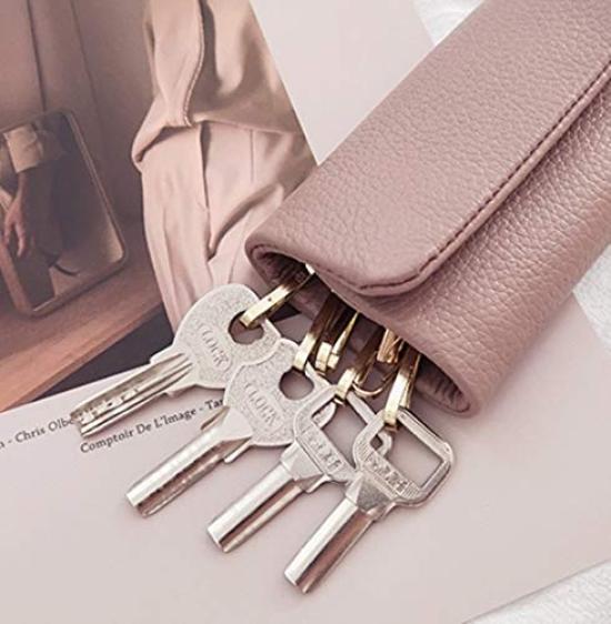 Mini Compact Leather Key Case with Buckle, Multifunctional, Simple Design, Soft Cowhide Leather, Couple's, Car, Unisex (Black)