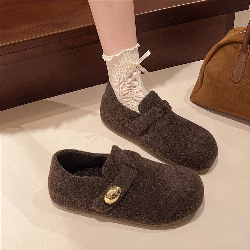 Bread Mao Mao shoes women's shoes wear 2025 autumn and winter new velvet Internet celebrity fashion pearl platform home cotton shoes
