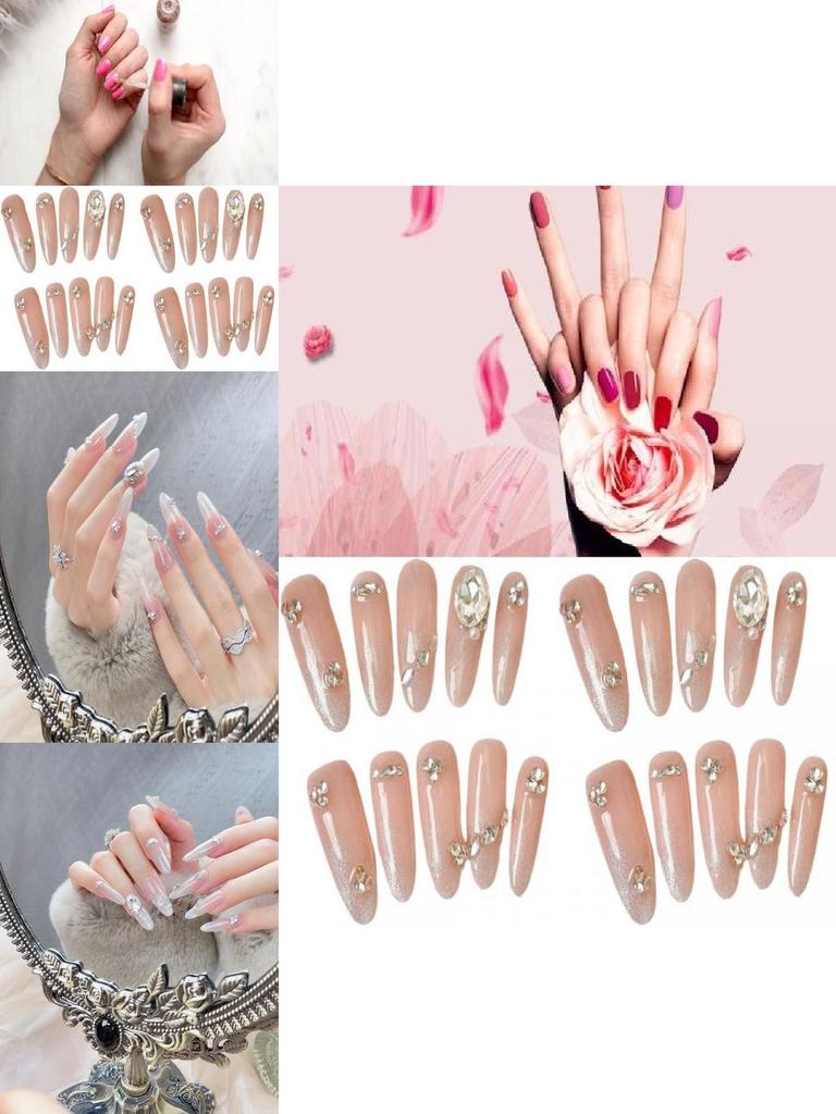 New Handmade Almond-shaped Cat Eye Nail Art With Sparkling Rhinestones Removable Fake Nail Stickers