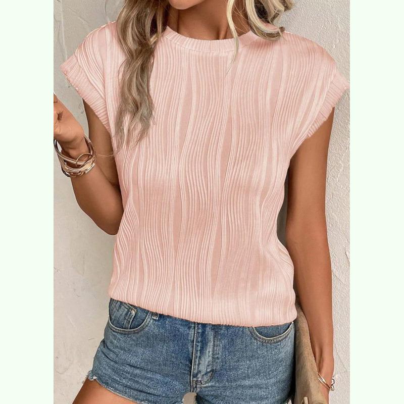 Dámské módní topy Jednobarevné letní tričko s kulatým výstřihem a ultra krátkým rukávem