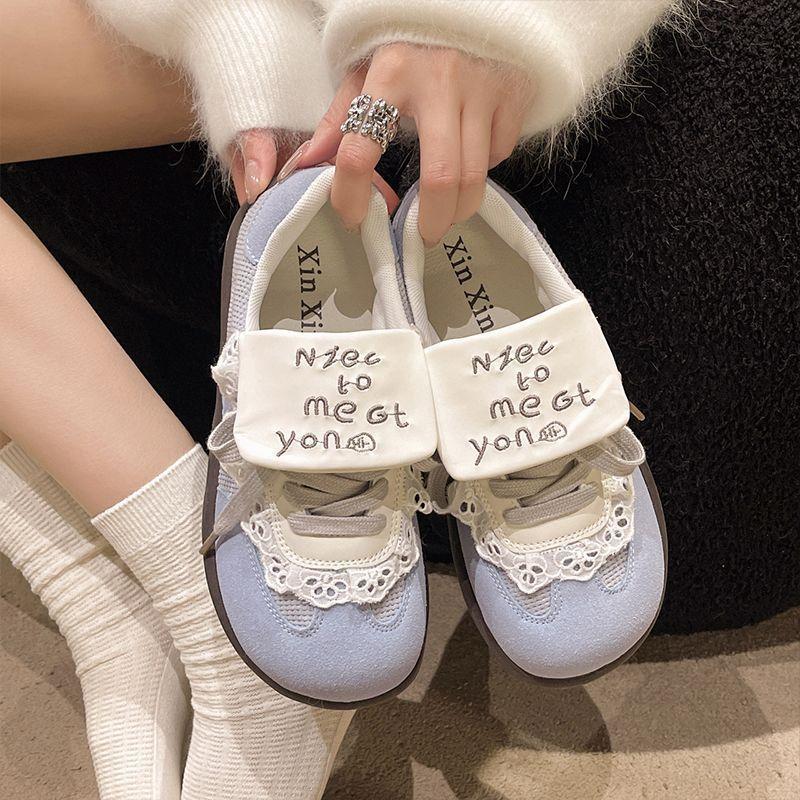 Cute sweet sister puff shoes women 2025 new Internet celebrity explosion flat-bottomed German training shoes retro round head thick baseplate shoes