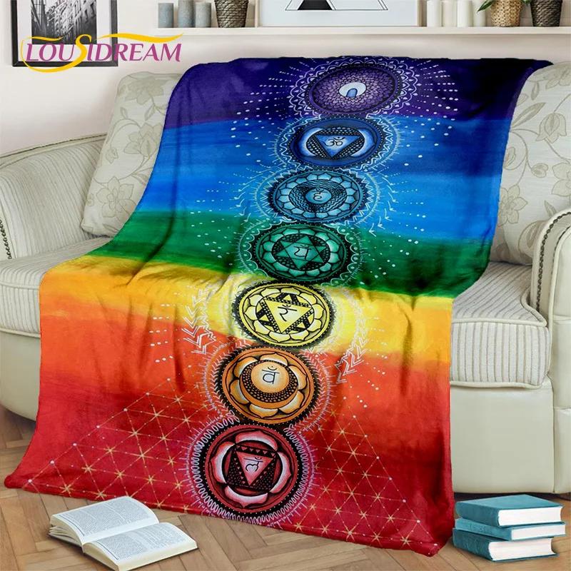 Meditační deka Rainbow 7 Chakra Yoga, flanelová deka pro domácí ložnici Pohovka Pohovka Piknik Kancelář Turistika Volný čas Potah na zdřímnutí