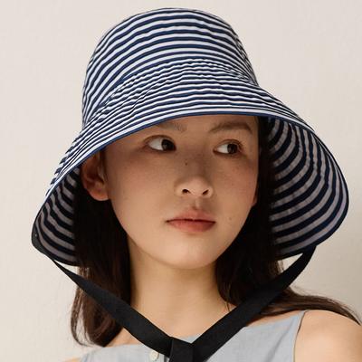 Striped Sunscreen Hat Sunshade Hat Foldable Summer UV Protection Large Brim Fisherman Hat