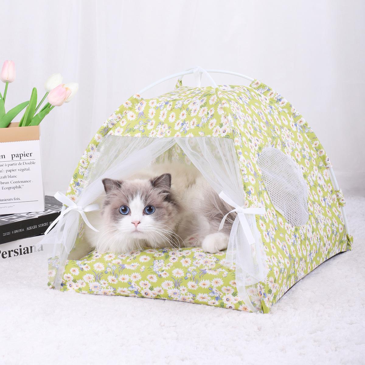 

Летняя палатка для домашних животных, полузакрытая складная, дышащая, съемная, кошачья палатка-гнездо для уличного питомца S