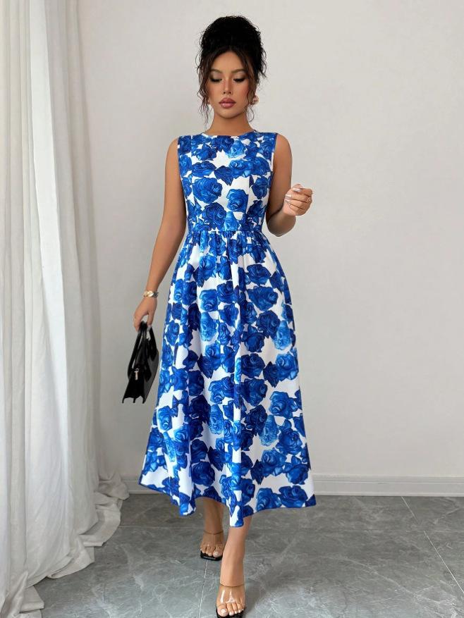 Summer European and American New Fashion Design Printed Sleeveless Dress