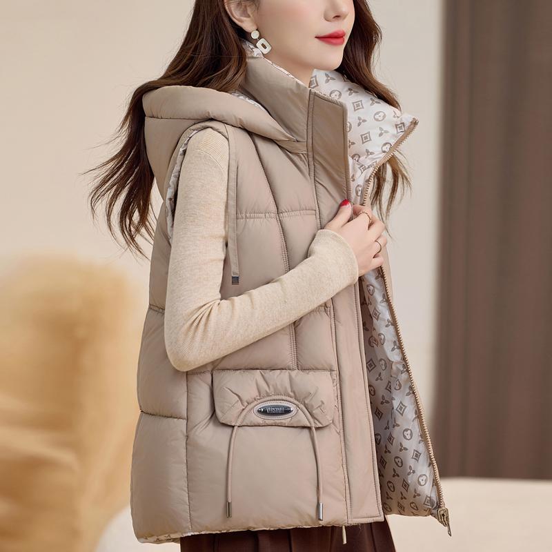 Fashion Winter Women's Vest Hooded Can Be Worn On Both Sides Thick Warm Casual Sleeveless Jackets Woman Short Coat