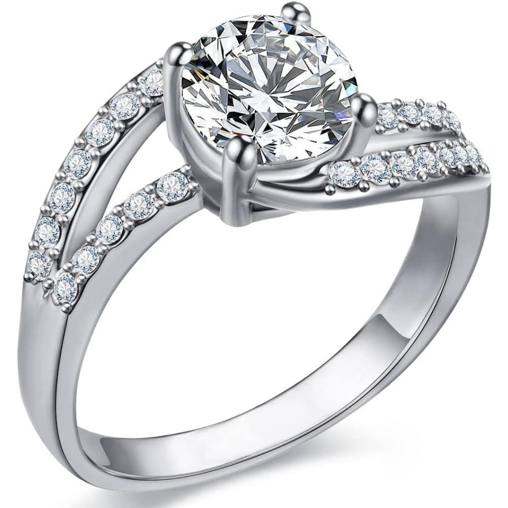 18K Rose gold Plated Love Heart Cubic Zirconia Promise Halo Engagement Promise Eternity Valentine's Day Ring for Women Size 6-10