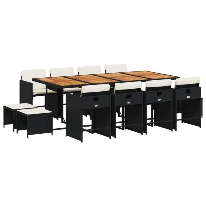 VidaXL Ensemble à manger de jardin 13 pcs coussins noir résine tressée 3277934