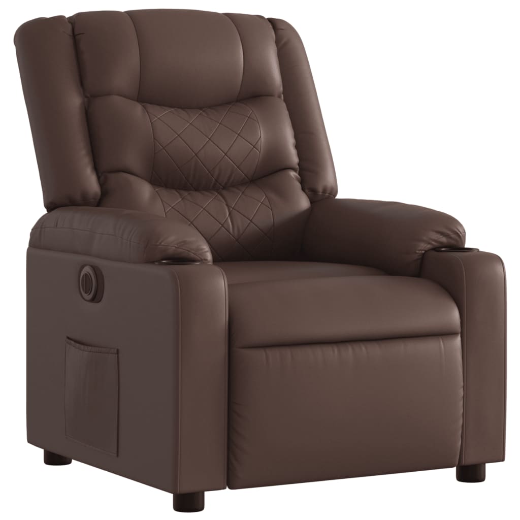 Electric Recliner Chair Brown Faux Leather