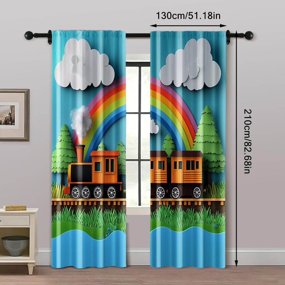 2pc,  Curtain Cartoon Train Protecting Privacy Festive Wall Decor for Indoor Celebrations Decor