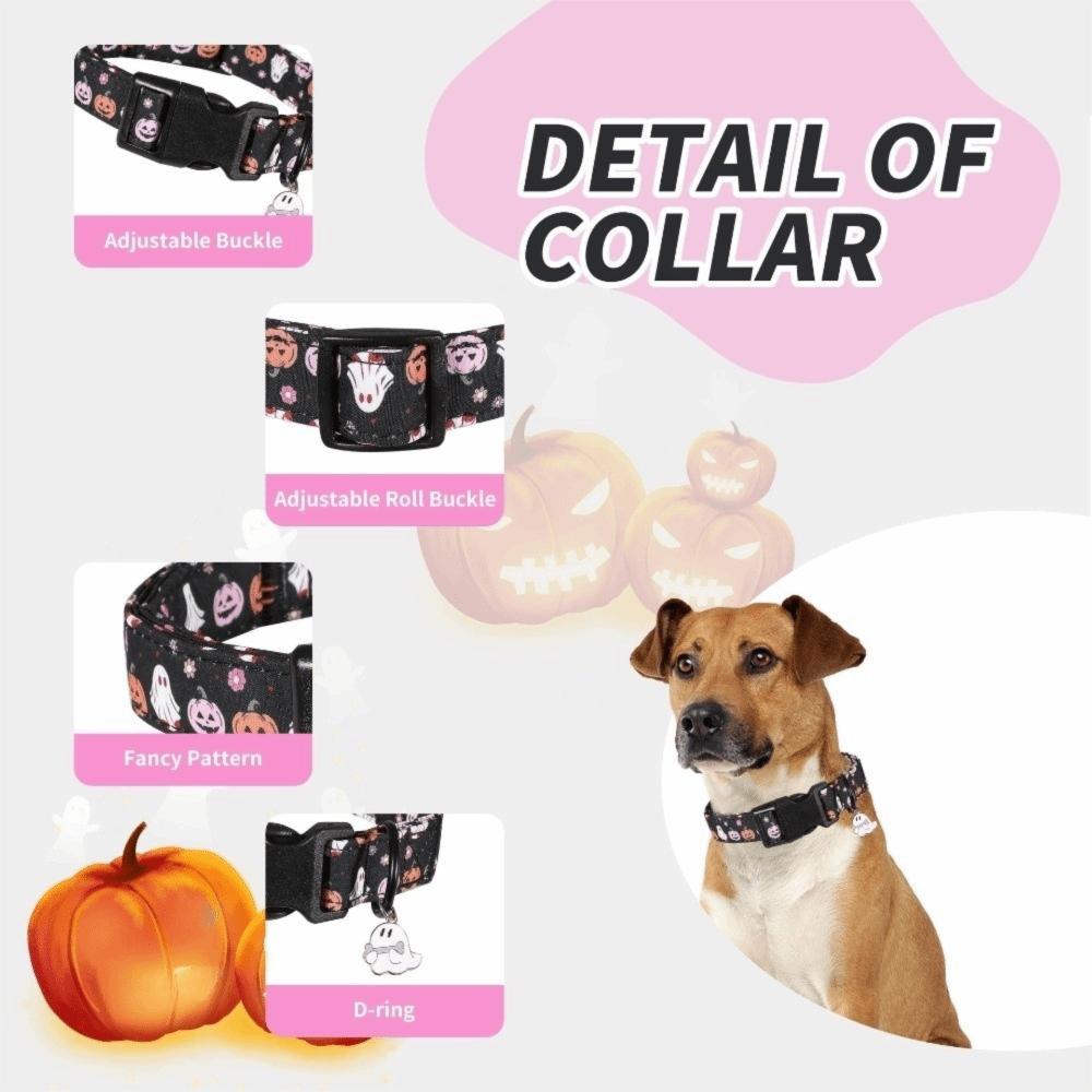 Adjustable Buckle Halloween Cat Collar Printing Pattern Anti-lost Cat Necklace Daily Walking