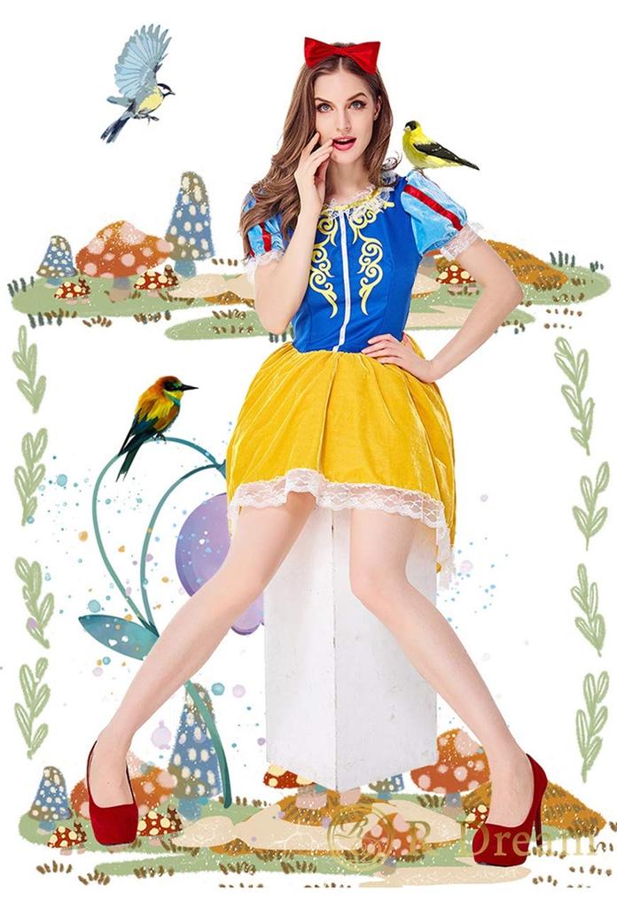 [R-Dream] Snow White Costume Adult Dress Halloween Fancy Dress Outfit Cosplay Mermaid Skirt Snow White Princess Costume Women's (L Size)