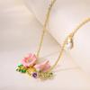 Korean version of sweet temperament light luxury handmade oil drop enamel glaze flower pendant collarbone chain women's senior sense snake bone chain