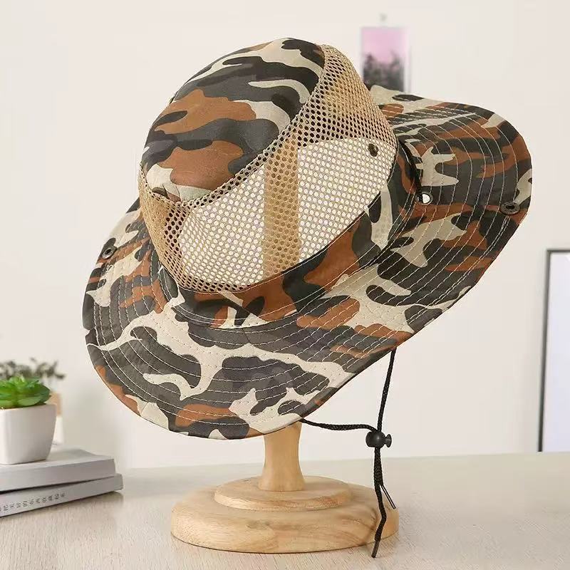 Bucket hat summer sun protection sun hat men's outdoor mountaineering fishing hat face protection neck integrated hat big brim sun hat